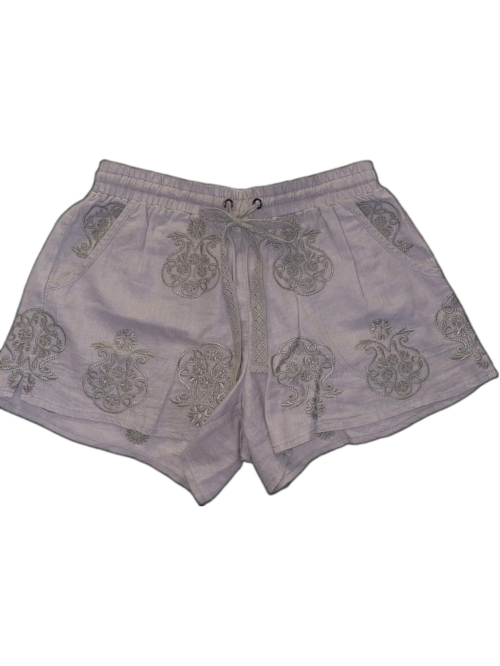 Anthropologie Mermaid Womens Linen Blend Printed Embroidered Pull-On Shorts XS